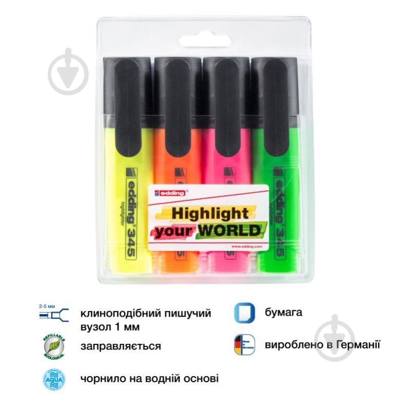 Набір маркерів Edding Highlighter 4 шт. 2-5 мм e-345/4/se мульти - фото 2