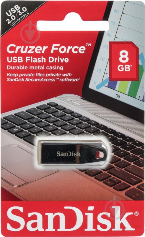 Флеш-пам'ять USB SanDisk Cruzer Force 8 ГБ USB 2.0 black (SDCZ71-008G-B35) - фото 2 Флеш-пам'ять USB SanDisk Cruzer Force 8 ГБ USB 2.0 black (SDCZ71-008G-B35) - фото 2