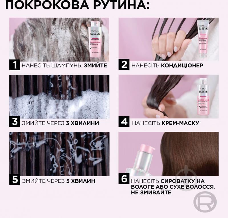 Сироватка Elseve Glycolic Gloss Glycolic Gloss для надання блиску та пом’якшення волосся 150 мл - фото 6