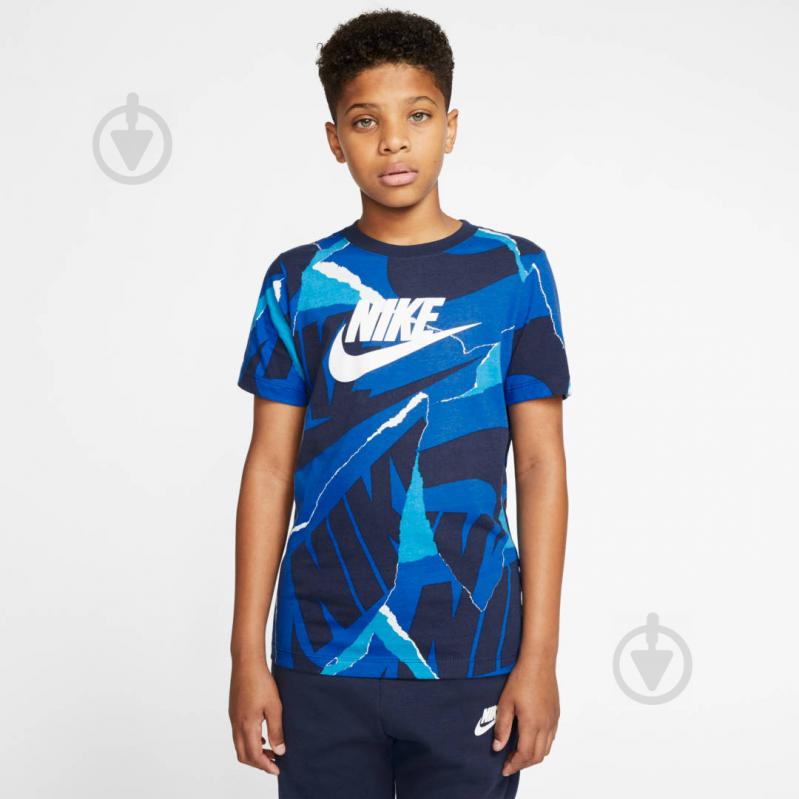 Футболка Nike B NSW TEE AOP MULTI BRAND MARK CT2618-480 р.XS синий - фото 1