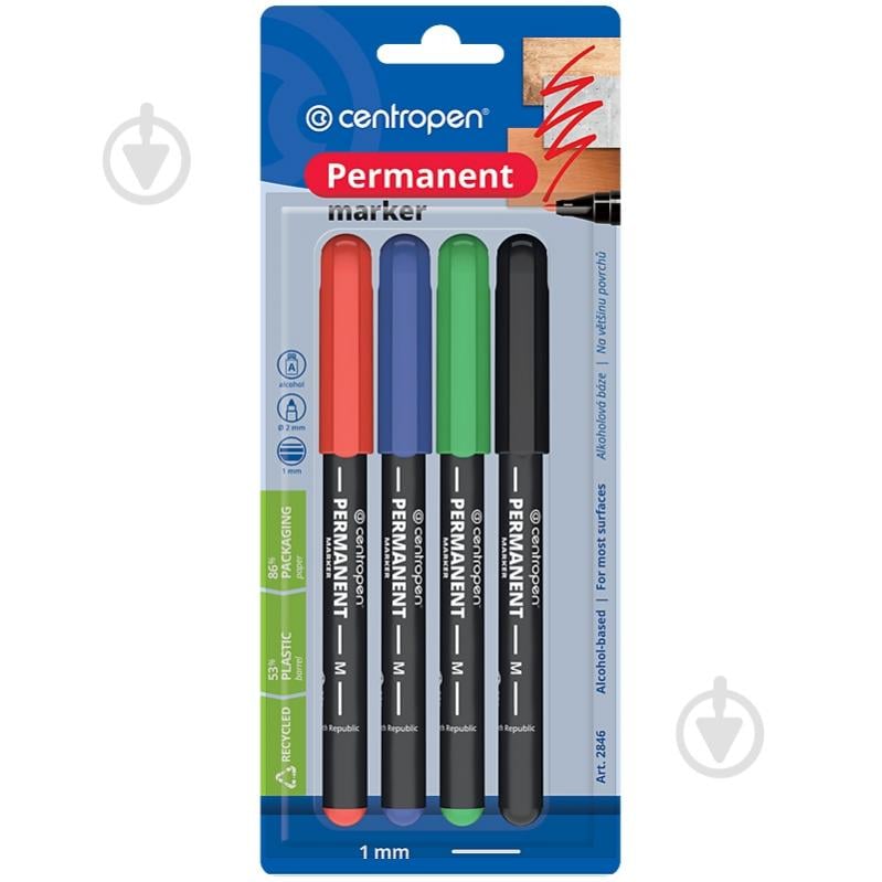 Набор маркеров Centropen Permanent 4 шт. 1 мм 2846/4/bl мульти - фото 1
