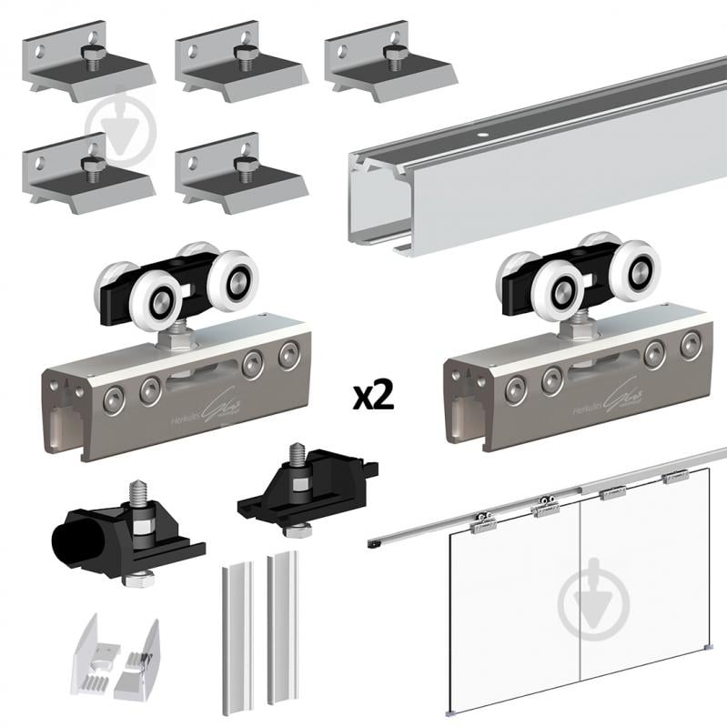 Комплект розсувної системи Valcomp Herkules GLASS для 2 стеклянных раздвижных дверей 3 м 100 кг - фото 1
