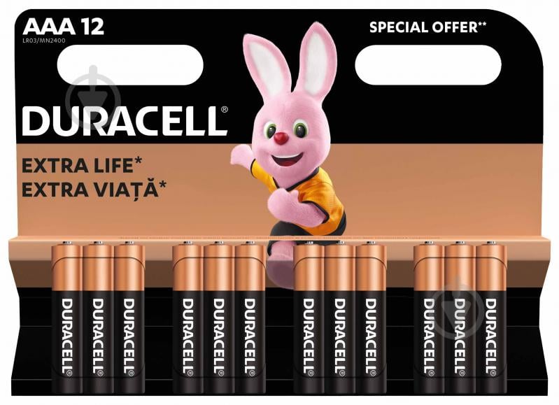 Батарейки Duracell LR03 MN2400 AAA (мизинчиковые) 12 шт. - фото 1