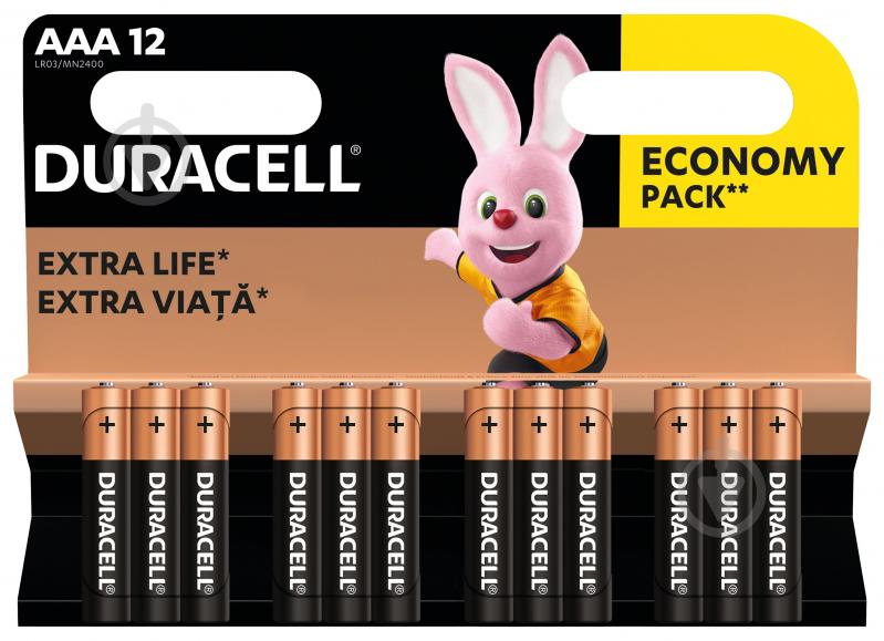 Батарейки Duracell LR03 MN2400 AAA (мизинчиковые) 12 шт. - фото 1