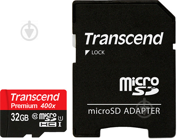 Карта памяти Transcend miсroSDHC 32 ГБ UHS Speed Class 1 (U1)Class 10 Premium 400x (TS32GUSDU1) - фото 1