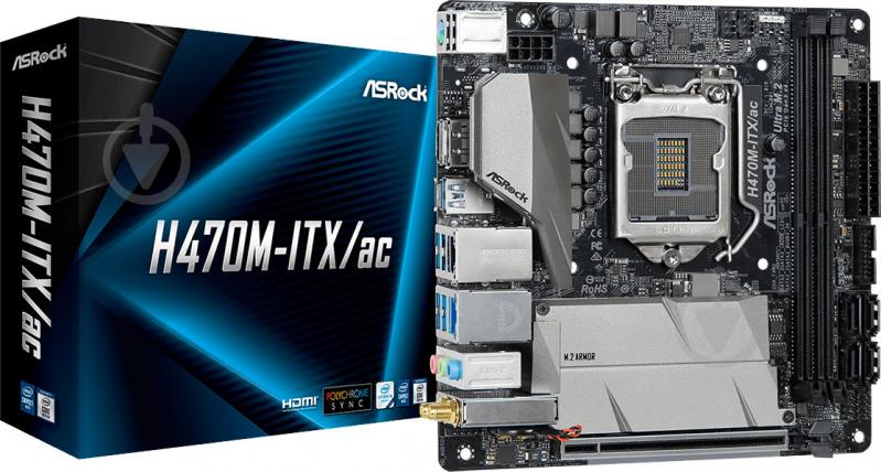 Материнська плата ASRock H470M-ITX/AC (Socket 1200, Intel H470, mini ITX) - фото 1