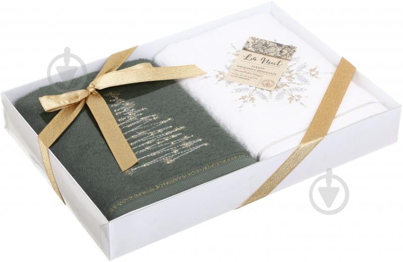 Набір рушників махрових Snowflake Magic 2 шт. 50x90 см зелений/білий La Nuit - фото 2 Набір рушників махрових Snowflake Magic 2 шт. 50x90 см зелений/білий La Nuit - фото 2