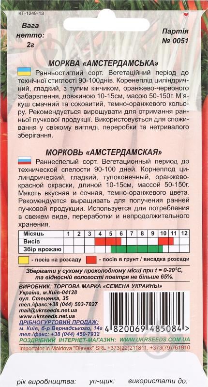 Семена морковь Амстердамская 2 г Насіння України - фото 2
