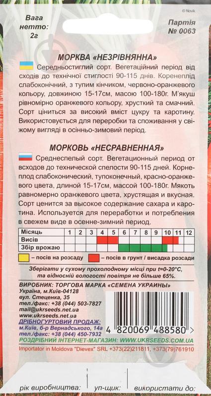 Семена морковь Несравненная 2 г Насіння України - фото 2 Семена морковь Несравненная 2 г Насіння України - фото 2
