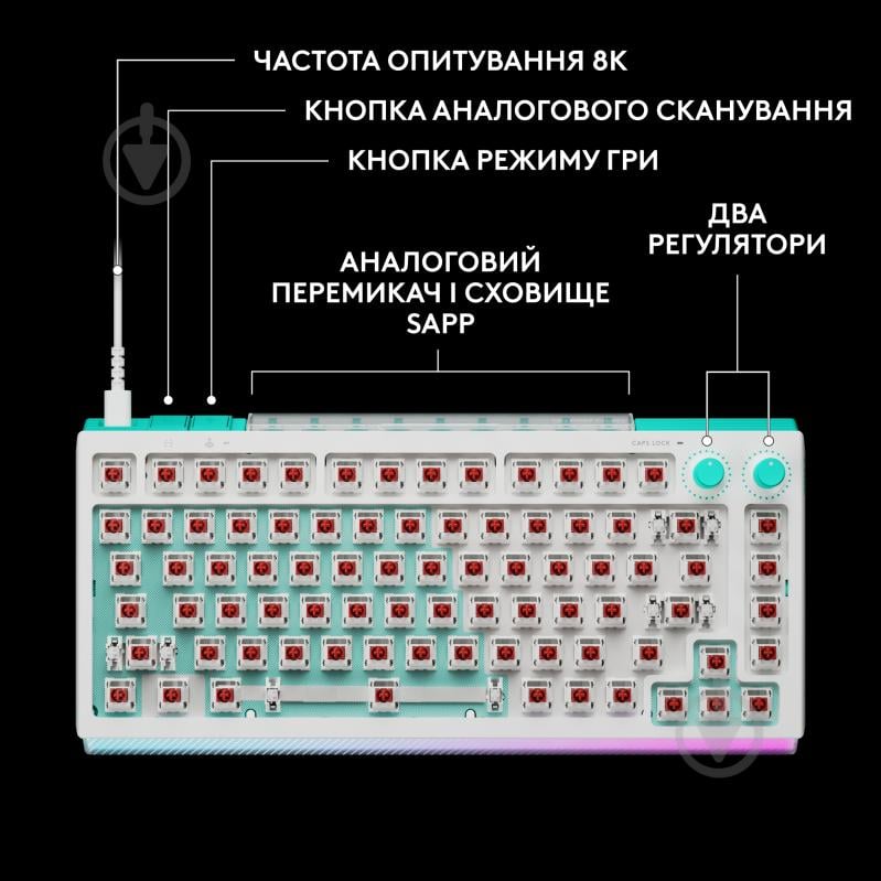 Клавиатура Logitech G512 X 75 Mechanical Tactile (920-013955) white - фото 4 Клавиатура Logitech G512 X 75 Mechanical Tactile (920-013955) white - фото 4