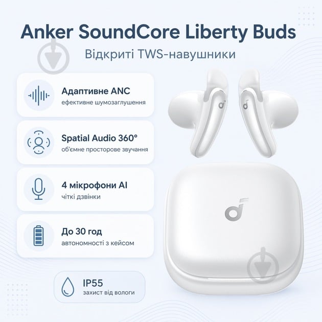 ᐉ Наушники Anker SoundСore Liberty Buds white (D1200G21) • Купить