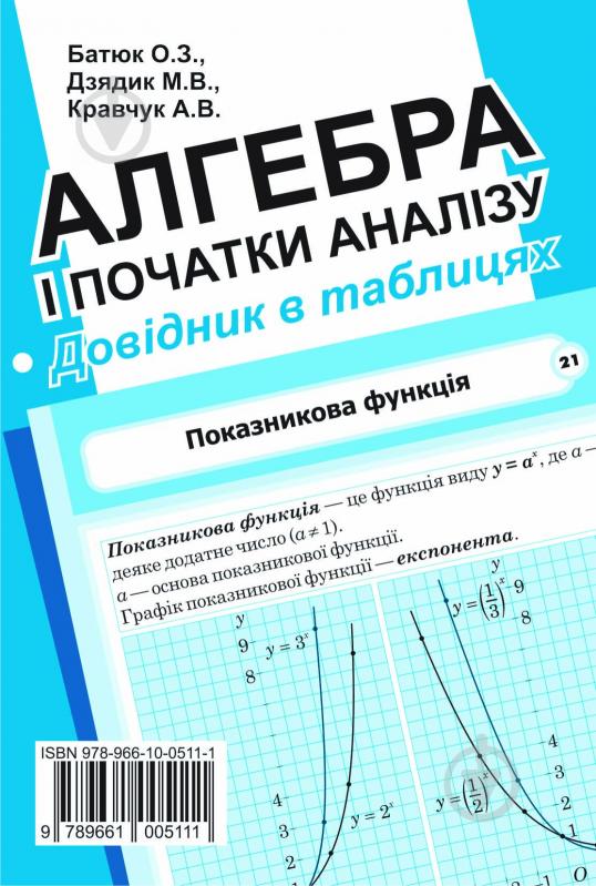 Книга Олег Зіновійович Батюк «Алгебра і початки аналізу.Стереометрія.Довідник в таблицях.» 978-966-10-0511-1 - фото 1