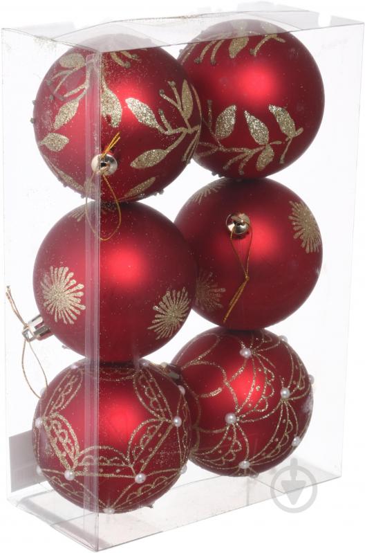 Набір ялинкових куль Орнамент червоний матовий d 80 мм 6 шт./уп. - фото 1