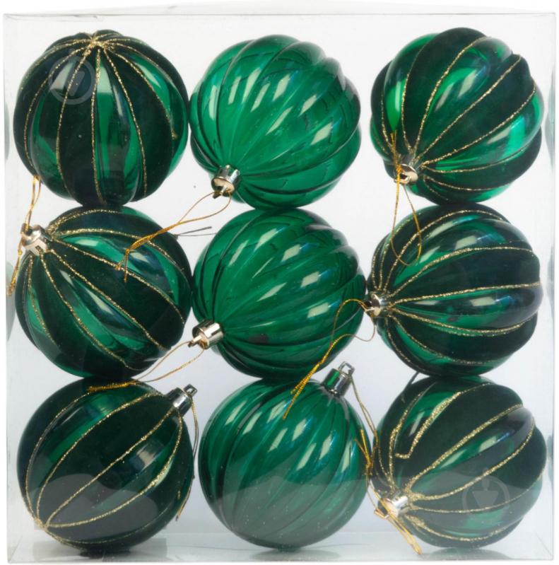 Набір ялинкових куль Гофре колір в асортименті d 80 мм 9 шт./уп. - фото 1