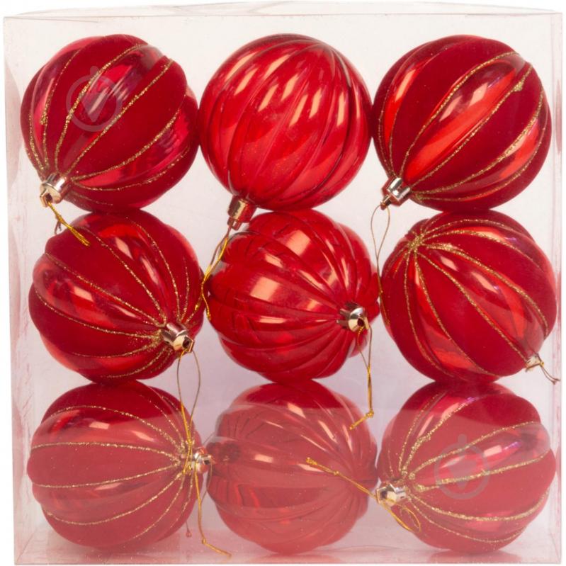 Набір ялинкових куль Гофре колір в асортименті d 80 мм 9 шт./уп. - фото 2