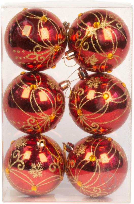 Набор елочных шаров Орнамент d 80 мм 6 шт./уп. - фото 1