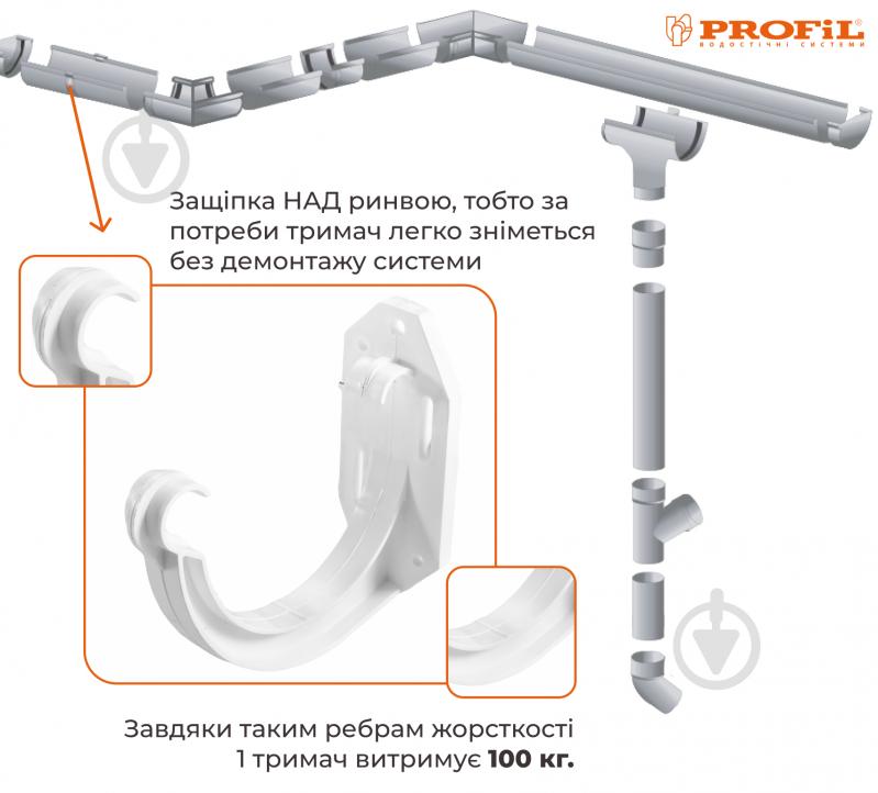 Кронштейн ринви PROFiL 130 мм білий - фото 2