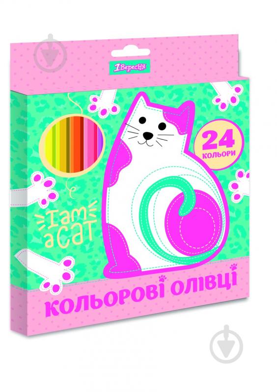 Олівці кольорові 24 кольори I am a cat 1 вересня - фото 1