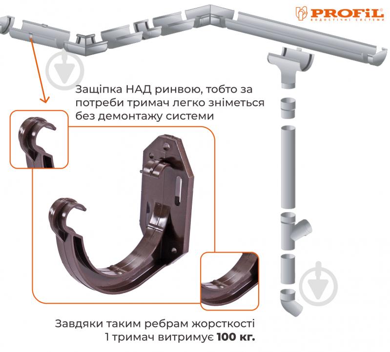 Кронштейн ринви PROFiL 90 мм коричневий - фото 2