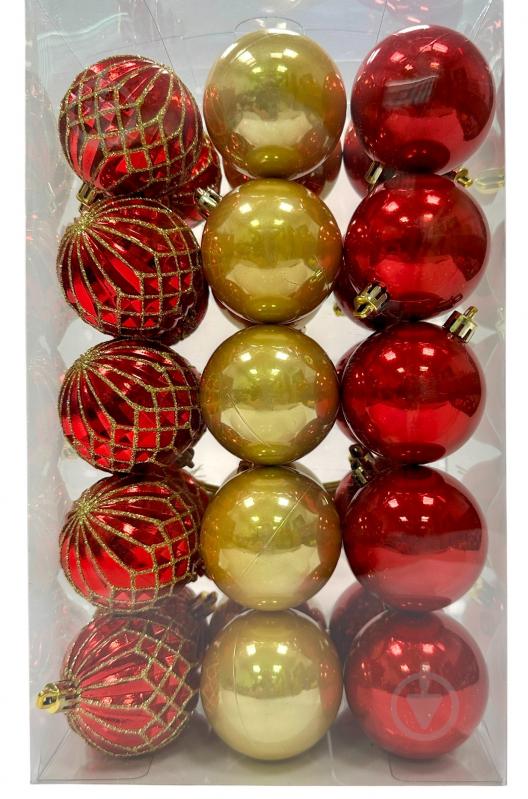 Набір іграшок перл-орнамент 30 шт 6 см червоний із золотим - фото 1