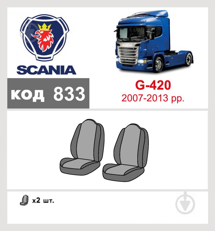 Комплект чехлов на сиденья Scania G420 2007-2013 г. (зеркальные) 833 56729 Eco Lazer черный с серым - фото 6