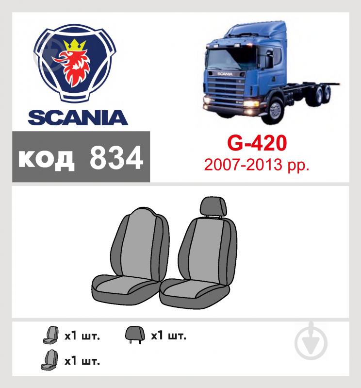 Комплект чехлов на сиденья Scania G420 2007-2013 р (+ подголовники) 834 56746 Eco Lazer черный с серым - фото 6