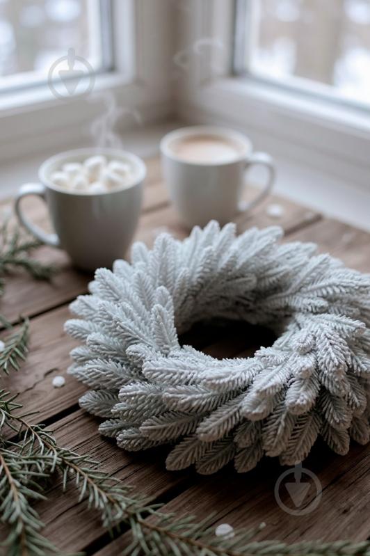 Вінок зі штучної хвої Український засніжений d450 мм GLW70081 - фото 2 Вінок зі штучної хвої Український засніжений d450 мм GLW70081 - фото 2