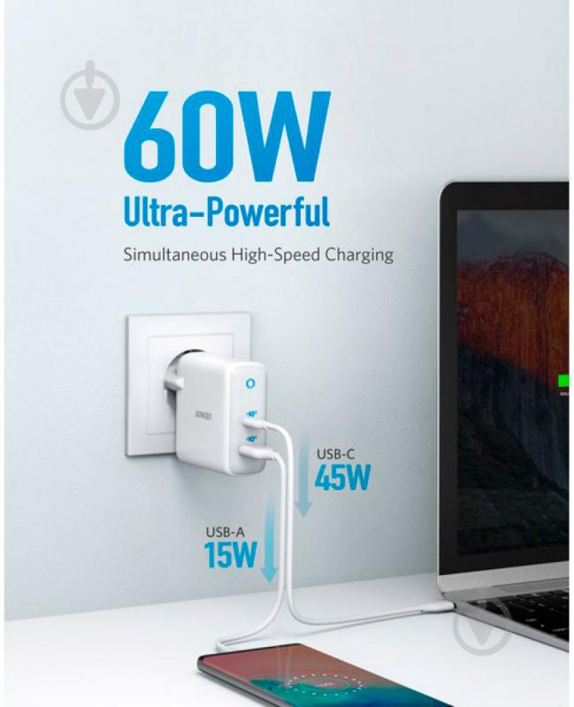 Мережевий зарядний пристрій Anker PowerPort+ Atom III 60W Power IQ 3.0 White - фото 3