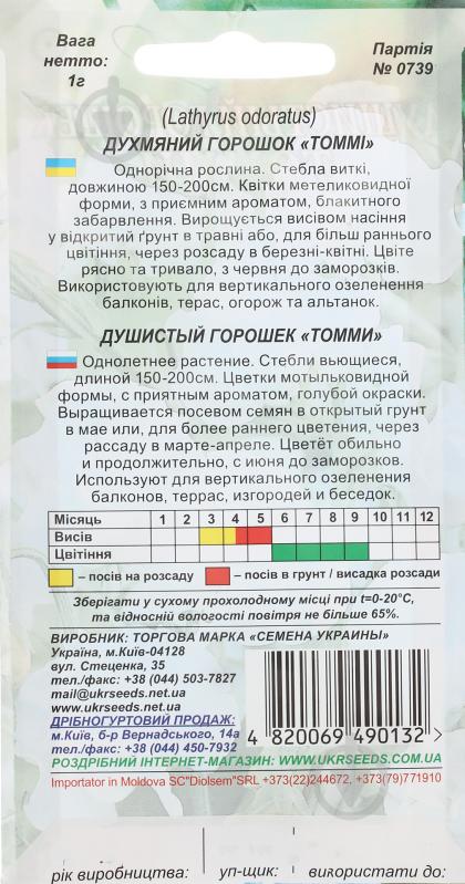 Семена Насіння України горошек душистый Томми 1 г - фото 2