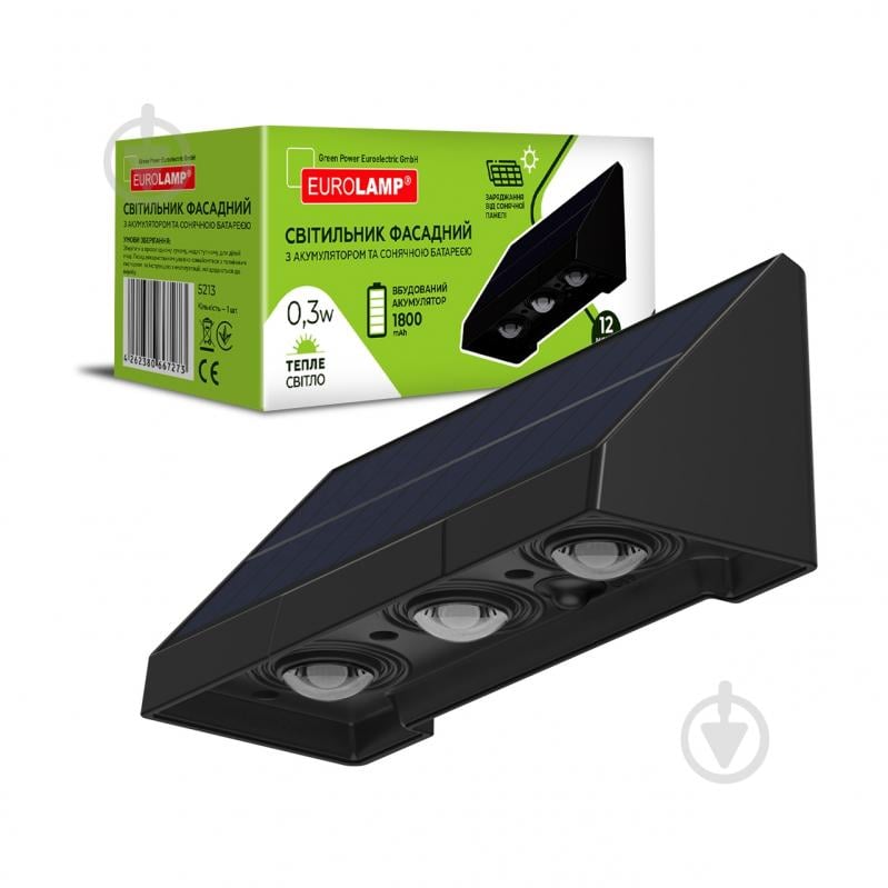 Світильник на сонячній батареї Eurolamp 1 Вт IP54 чорний LED-0,3W/3000K(SL)S - фото 1