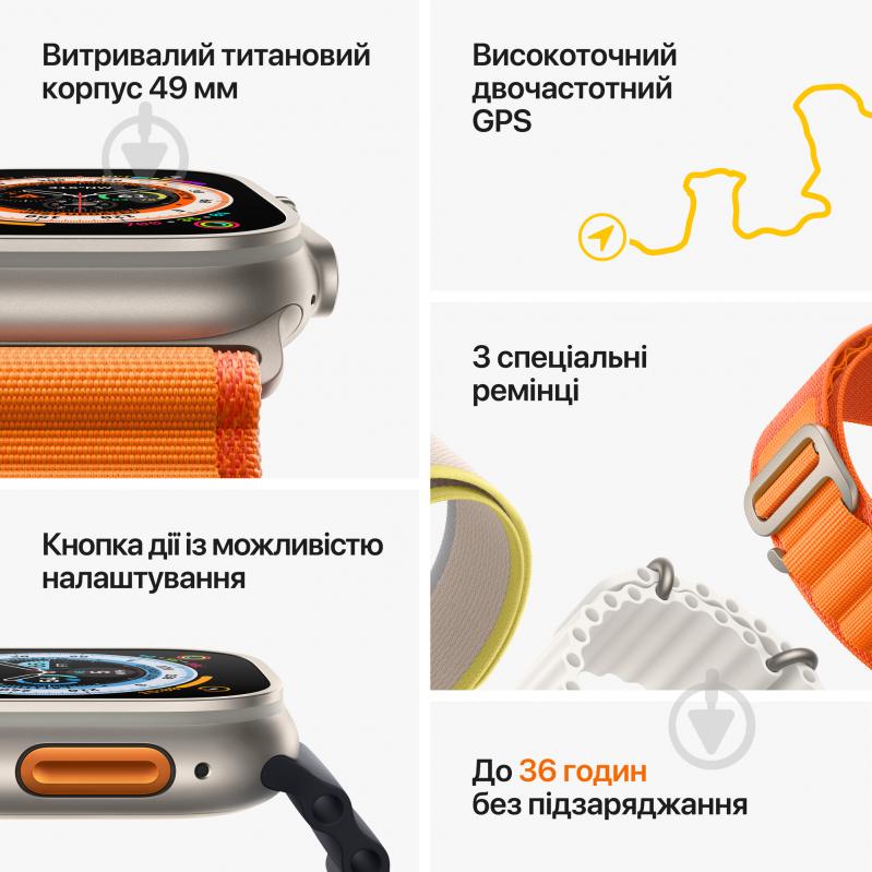 Смарт-часы Apple Watch Ultra GPS + Cellular, 49mm Titanium Case with Yellow Ocean Band (MNHG3UL/A) - фото 7