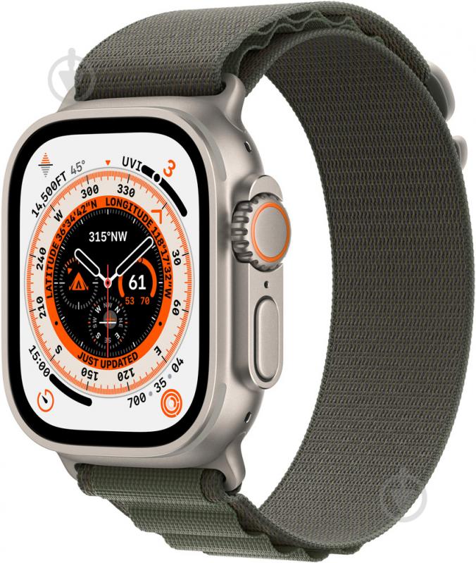 Смарт-годинник Apple Watch Ultra GPS + Cellular, 49mm Titanium Case with Green Alpine Loop - Small (MNHJ3UL/A) - фото 1