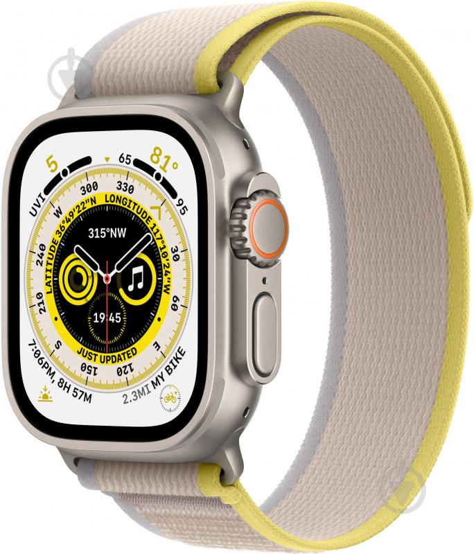 Смарт-часы Apple Watch Ultra GPS + Cellular, 49mm Titanium Case with Yellow/Beige Trail Loop - S/M (MNHK3UL/A) - фото 1