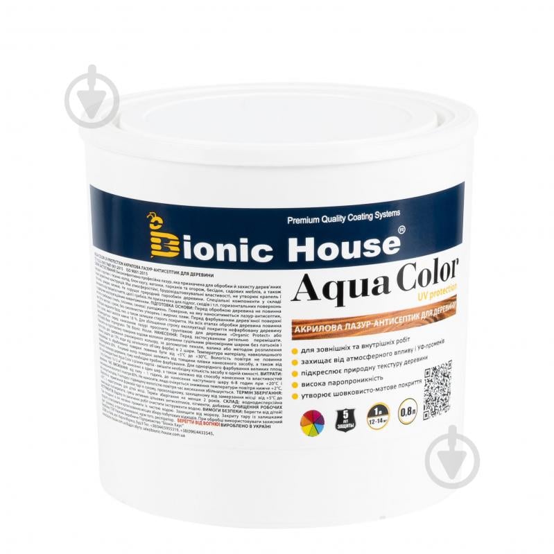 Лазурь Bionic House лессирующая универсальная Aqua Color UV protect шоколадный шелковистый мат 0,8 л - фото 1