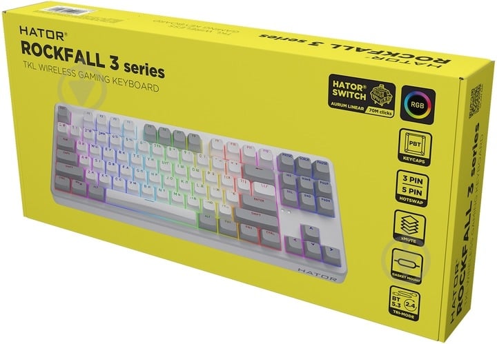Клавіатура бездротова Hator Rockfall 3 Mecha TKL QMK/VIA Orange Wireless (HTK851UA) white - фото 7