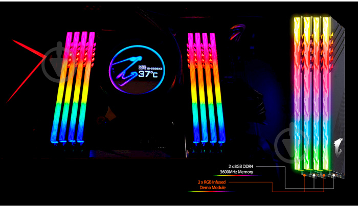 Оперативная память Gigabyte DDR4 SDRAM 16 GB (2x8GB) 3600 MHz (GP-AR36C18S8K2HU416R) AORUS RGB - фото 3