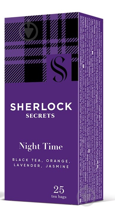 Чай чорний Sherlock Secrets ЧАЙ ЧОРНИЙ БАЙХОВИЙ NIGHT TIME SHERLOCK SECRETS К/У 25Х2Г 25 шт. 50 г - фото 1