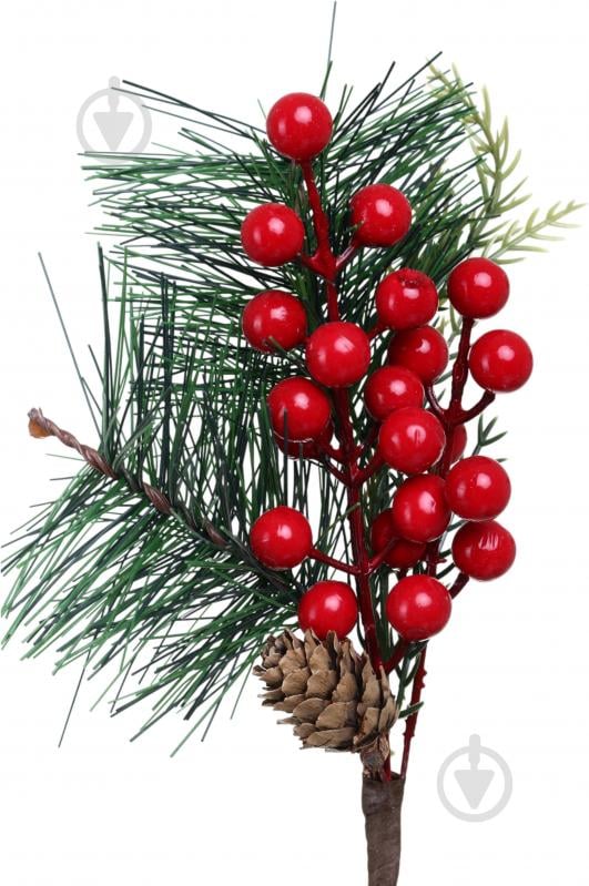 Веточка декоративная пучочек красных ягод с шишкой 24 см DYT24-230 - фото 2