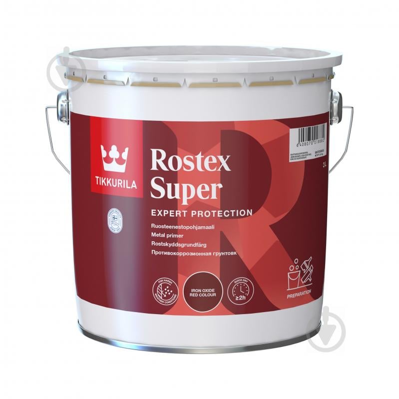 Ґрунтовка TIKKURILA антикорозійна Rostex Super червоно-коричневий мат 3 л - фото 1