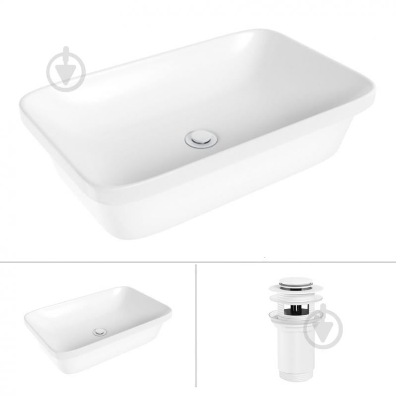 Умивальник Helmken 37060000 2 в 1: прямокутний 60 см із донним клапаном Сlick-clack, білий матовий - фото 1 Умивальник Helmken 37060000 2 в 1: прямокутний 60 см із донним клапаном Сlick-clack, білий матовий - фото 1