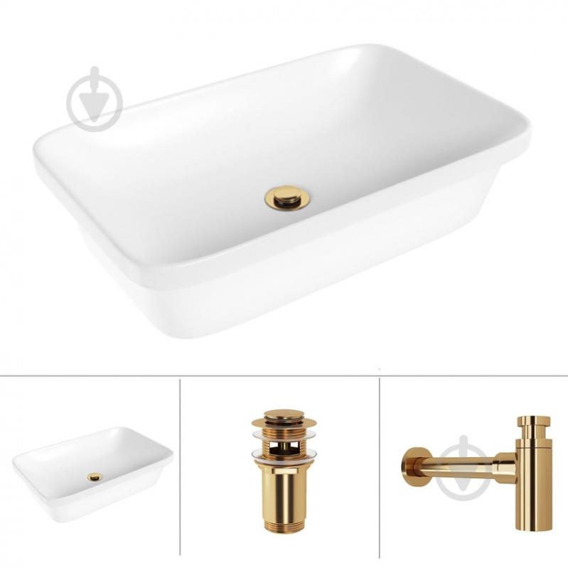 Умивальник Helmken 37060000 3 в 1: прямокутний 60 см, із сифоном і донним клапаном Сlick-clack, золото - фото 1 Умивальник Helmken 37060000 3 в 1: прямокутний 60 см, із сифоном і донним клапаном Сlick-clack, золото - фото 1