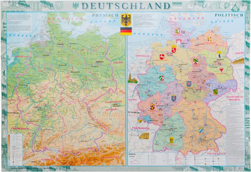 Фізична карта політико-адміністративна карта. Deutschland 1:1 000 000 (настінна) Картографія - фото 1