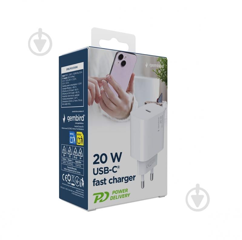 Зарядний пристрій Gembird TA-UC-PD20-01-W, 1 Type-C (PD20Вт) - фото 5 Зарядний пристрій Gembird TA-UC-PD20-01-W, 1 Type-C (PD20Вт) - фото 5