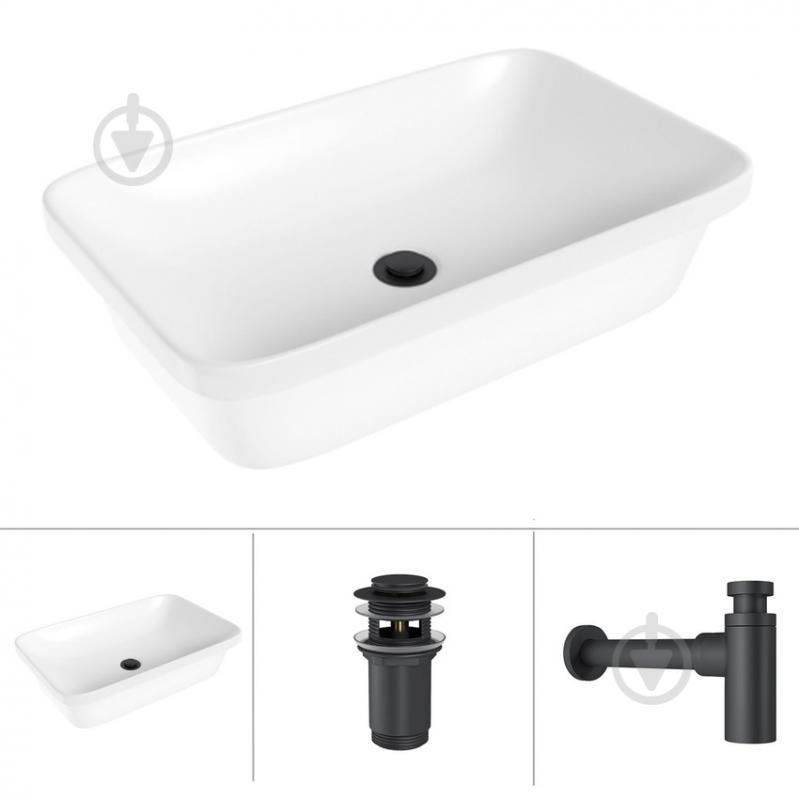 Умывальник Helmken 37060000 3 в 1: прямоугольный 60 см, с сифоном и донным клапаном Сlick-clack, черный матовый - фото 1 Умывальник Helmken 37060000 3 в 1: прямоугольный 60 см, с сифоном и донным клапаном Сlick-clack, черный матовый - фото 1