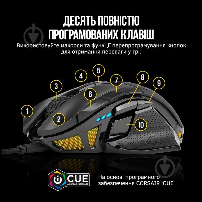 Мышь Corsair Nightsword RGB Tunable FPS/MOBA Gaming Mouse Black (CH-9306011-EU) USB black (CH-9306011-EU) - фото 10