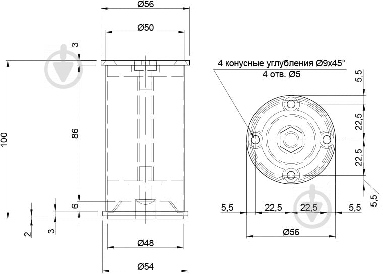 Мебельная ножка Smart регулируемая NА 11/С00 RN Н-100 мм 52739 алюминий - фото 2