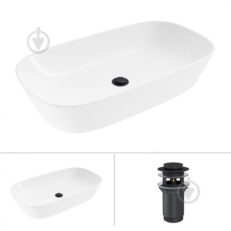 Умывальник Helmken 39370000 2 в 1: овальный 70 см с донным клапаном Сlick-clack, черный матовый - фото 1 Умывальник Helmken 39370000 2 в 1: овальный 70 см с донным клапаном Сlick-clack, черный матовый - фото 1