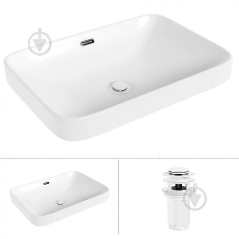 Умивальник Helmken 44152000 2 в 1: прямокутний 52 см, перелив із донним клапаном Сlick-clack, білий матовий - фото 1 Умивальник Helmken 44152000 2 в 1: прямокутний 52 см, перелив із донним клапаном Сlick-clack, білий матовий - фото 1