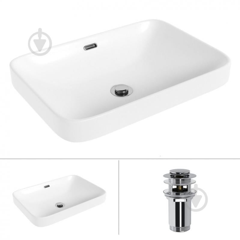 Умивальник Helmken 44152000 2 в 1: прямокутний 52 см, перелив з донним клапаном Сlick-clack, хром - фото 1 Умивальник Helmken 44152000 2 в 1: прямокутний 52 см, перелив з донним клапаном Сlick-clack, хром - фото 1