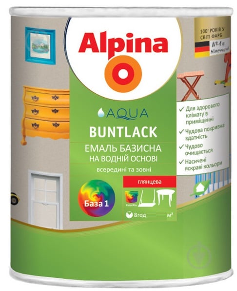 Емаль Alpina акрілова Aqua Buntlack B3 GL база під тонування глянець 0,282 л - фото 1